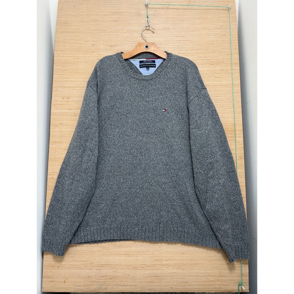 Tommy Hilfiger Mens XXL Grey Marl Cotton Crewneck Logo Pullover Sweater